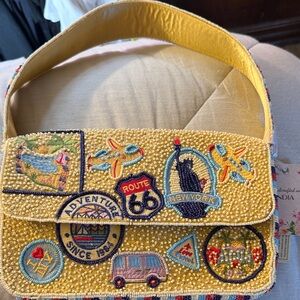 Embroidered Yellow Beaded Handbag